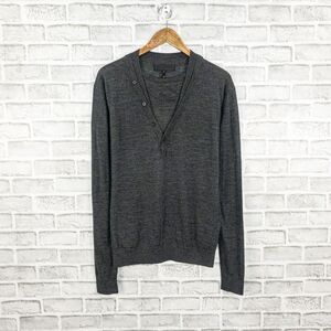 PUBLIC SCHOOL NYC Men's Distressed ripped button Vneck sweater merino wool sz M